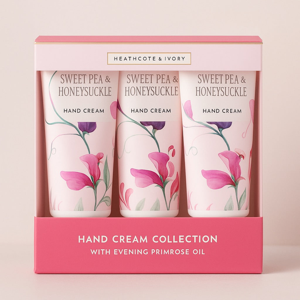 Zestaw 3 Kremów do Rąk Heathcote & Ivory  – Masło Shea, olejki eteryczne, wegańskie (3 x 30 ml)